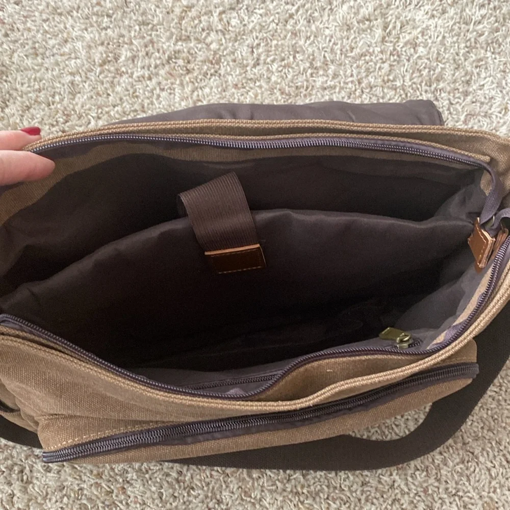 S-ZONE Canvas Leather Messenger Travel Bag NWOT
